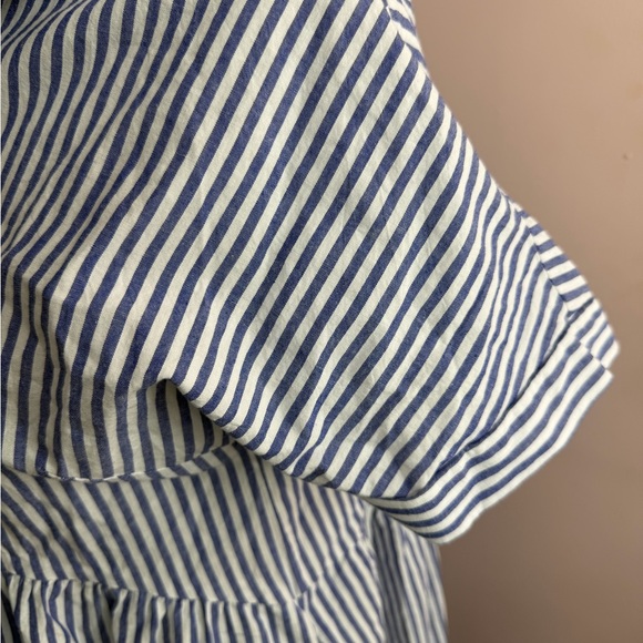 Blue & White Striped Button Front Shirt Dress Collared Midi Casual - Picture 3 of 6